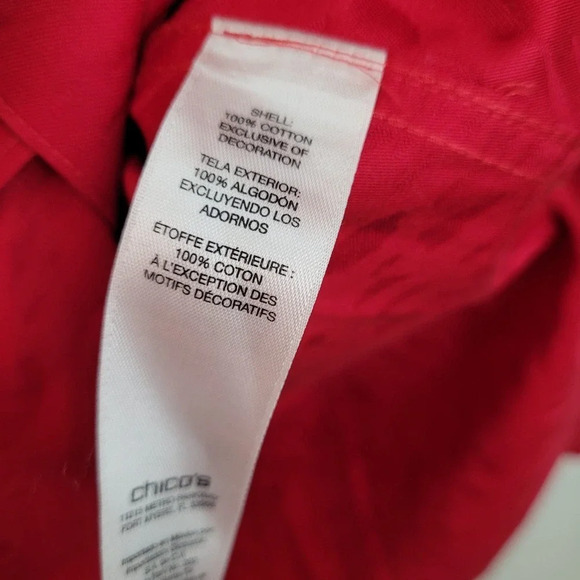 Chico's Women's Button-Up Tunic Top Size L Red 100% Cotton Long Sleeves Collared - Picture 8 of 14